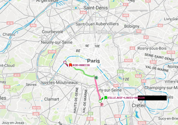 plan itinéraire ratp de Villejuif-Louis Aragon à Bir-Hakeim (Grenelle)