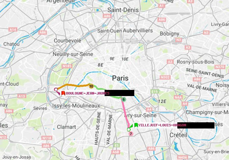 plan itinéraire ratp de Villejuif-Louis Aragon à Boulogne-Jean-Jaurès