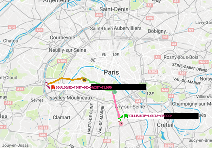 plan itinéraire ratp de Villejuif-Louis Aragon à Boulogne Pont de Saint-Cloud