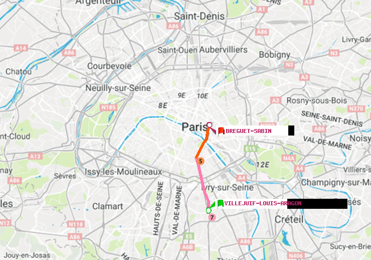 plan itinéraire ratp de Villejuif-Louis Aragon à Bréguet-Sabin