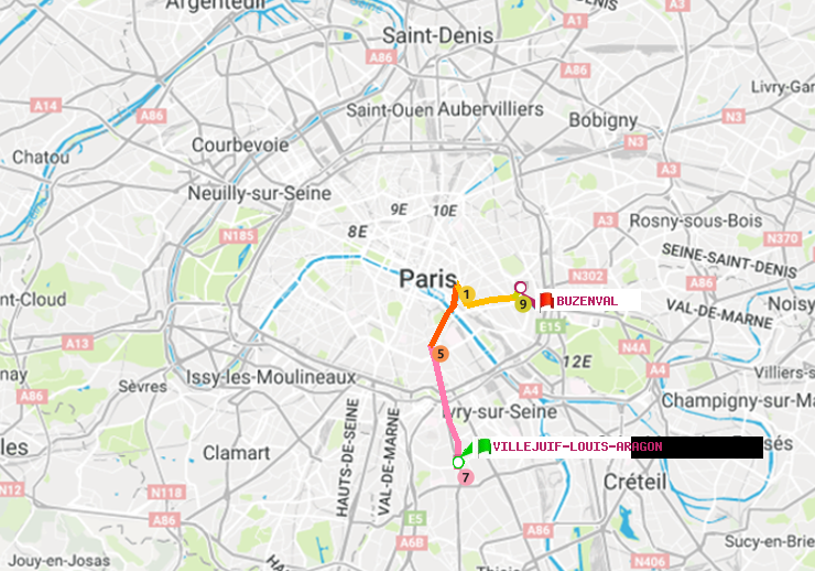 plan itinéraire ratp de Villejuif-Louis Aragon à Buzenval