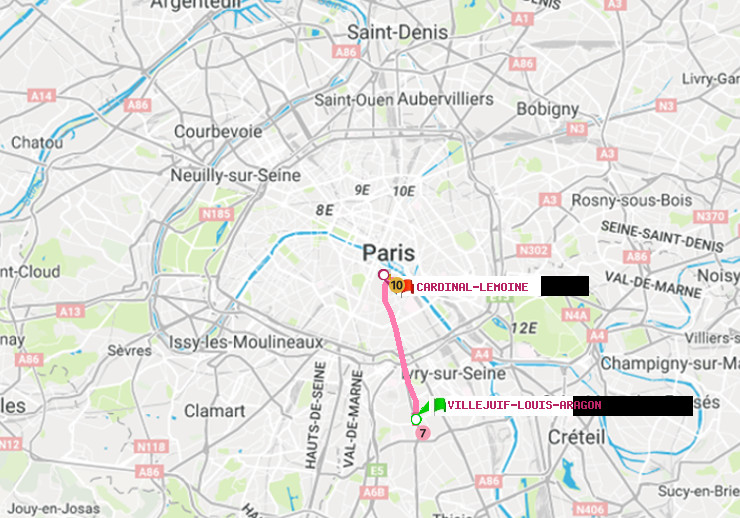 plan itinéraire ratp de Villejuif-Louis Aragon à Cardinal-Lemoine
