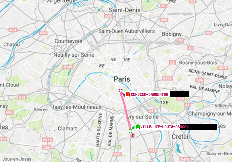 plan itinéraire ratp de Villejuif-Louis Aragon à Censier-Daubenton