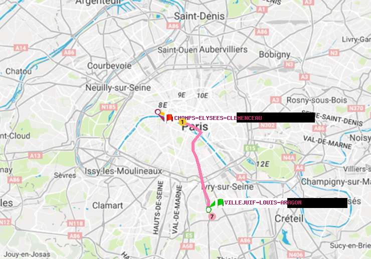 plan itinéraire ratp de Villejuif-Louis Aragon à Champs-Elysées-Clémenceau