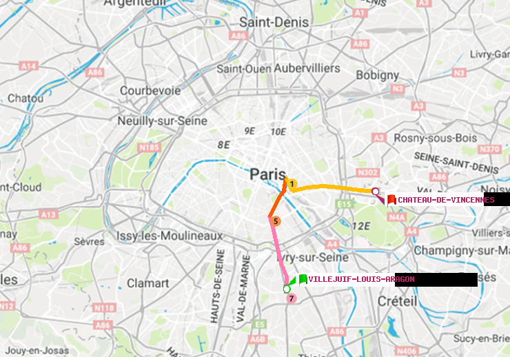 plan itinéraire ratp de Villejuif-Louis Aragon à Château de Vincennes