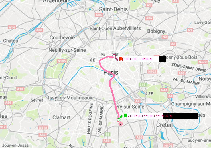 plan itinéraire ratp de Villejuif-Louis Aragon à Château Landon