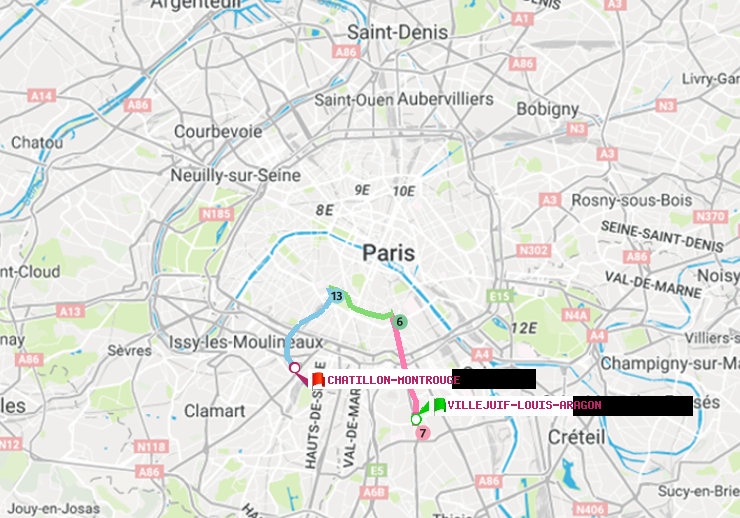 plan itinéraire ratp de Villejuif-Louis Aragon à Châtillon Montrouge