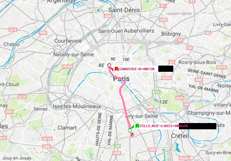 plan itinéraire ratp de Villejuif-Louis Aragon à Chaussée d