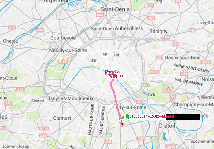 plan itinéraire ratp de Villejuif-Louis Aragon à Cité