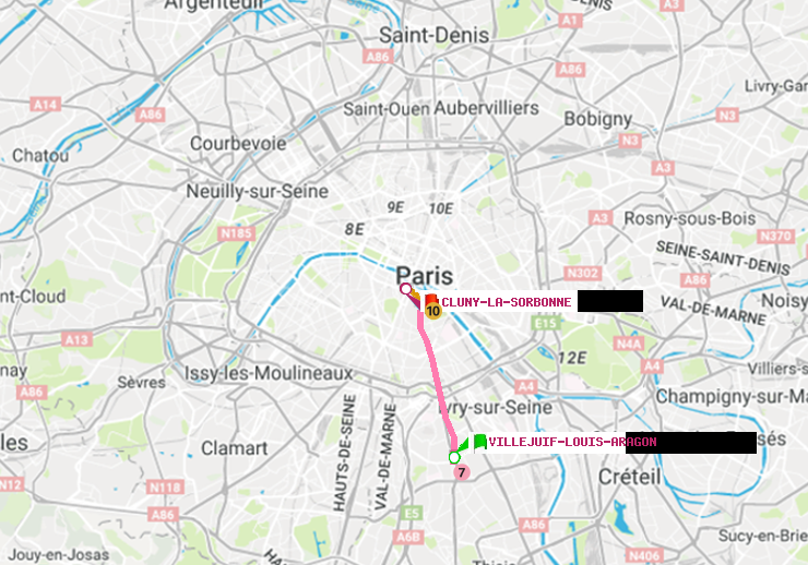 plan itinéraire ratp de Villejuif-Louis Aragon à Cluny-La Sorbonne