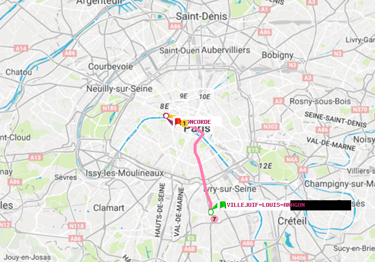 plan itinéraire ratp de Villejuif-Louis Aragon à Concorde