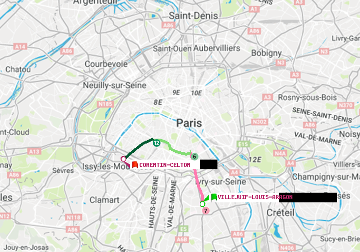 plan itinéraire ratp de Villejuif-Louis Aragon à Corentin-Celton