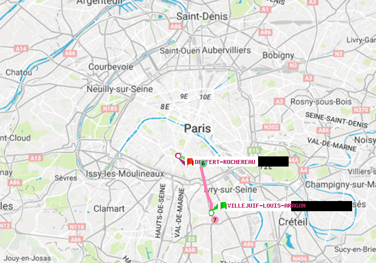 plan itinéraire ratp de Villejuif-Louis Aragon à Denfert-Rochereau