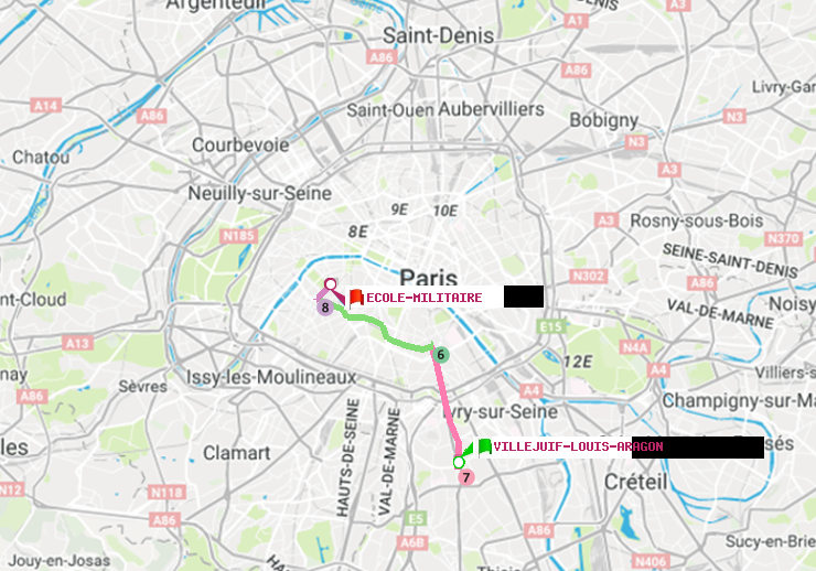 plan itinéraire ratp de Villejuif-Louis Aragon à Ecole Militaire