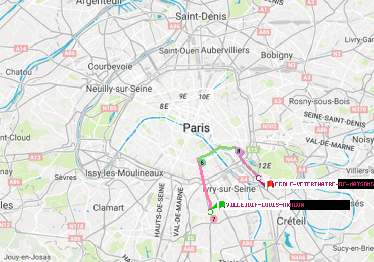 plan itinéraire ratp de Villejuif-Louis Aragon à Ecole Vétérinaire de Maisons-Alfort