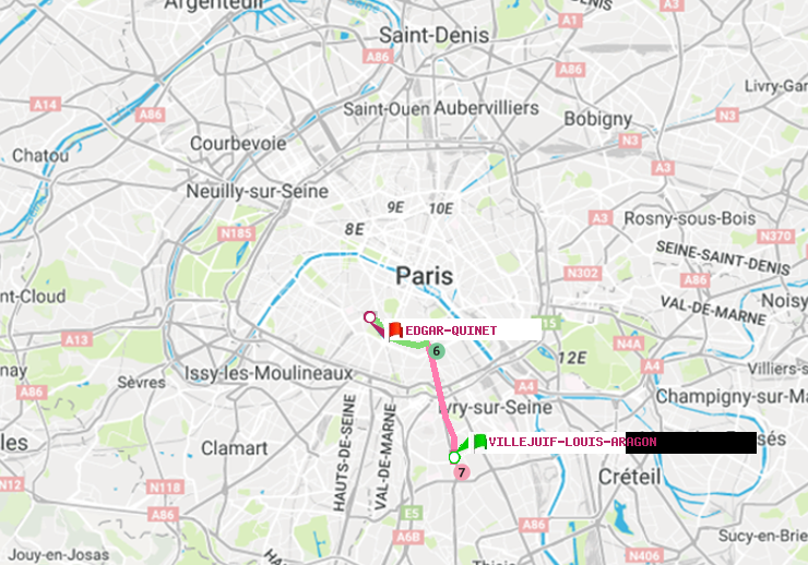 plan itinéraire ratp de Villejuif-Louis Aragon à Edgar-Quinet