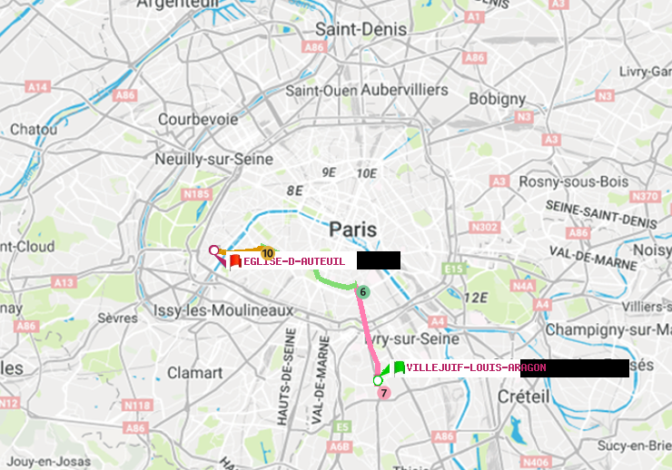 plan itinéraire ratp de Villejuif-Louis Aragon à Eglise d
