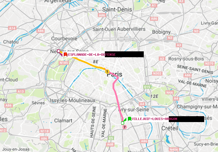 plan itinéraire ratp de Villejuif-Louis Aragon à Esplanade de la Défense