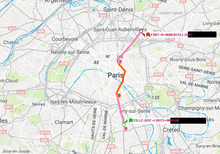 plan itinéraire ratp de Villejuif-Louis Aragon à Fort d
