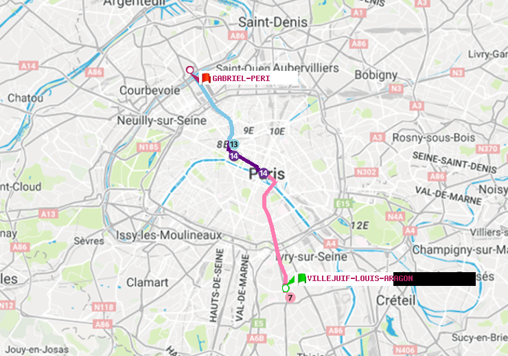 plan itinéraire ratp de Villejuif-Louis Aragon à Gabriel-Péri