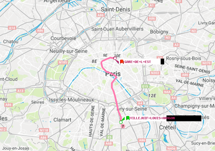 plan itinéraire ratp de Villejuif-Louis Aragon à Gare de l