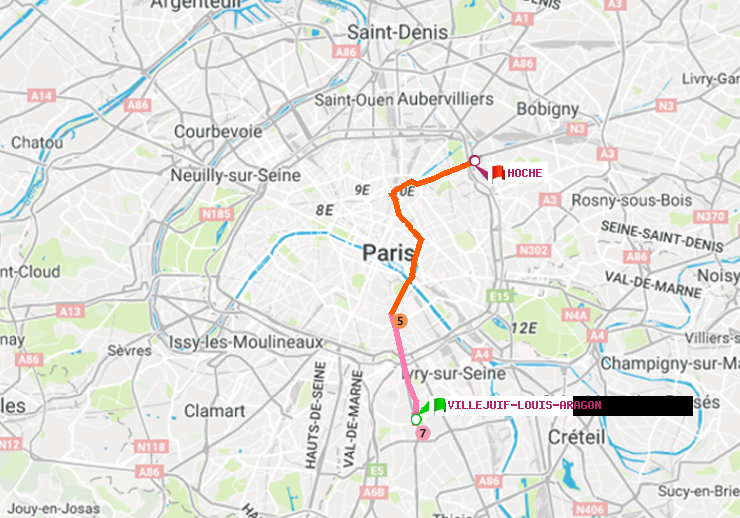 plan itinéraire ratp de Villejuif-Louis Aragon à Hoche
