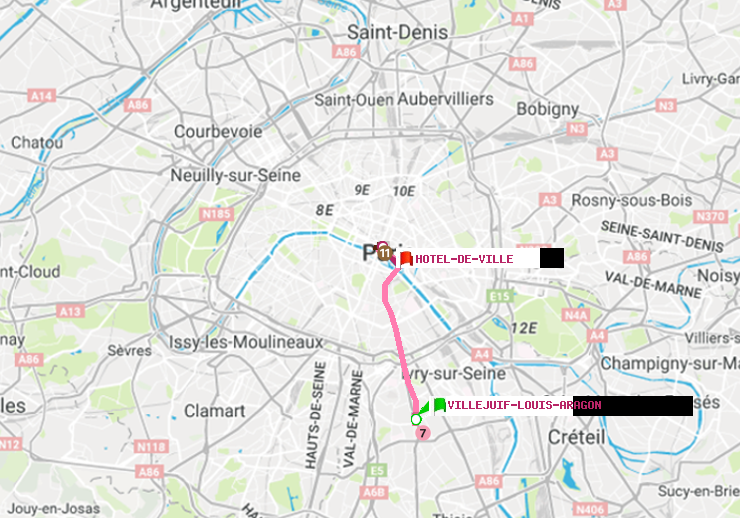 plan itinéraire ratp de Villejuif-Louis Aragon à Hôtel de Ville