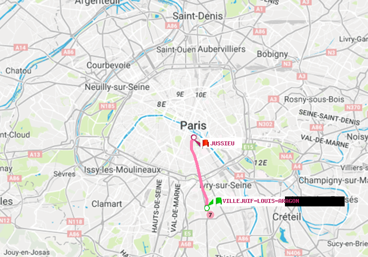 plan itinéraire ratp de Villejuif-Louis Aragon à Jussieu