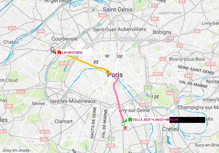 plan itinéraire ratp de Villejuif-Louis Aragon à La Défense (Grande Arche)