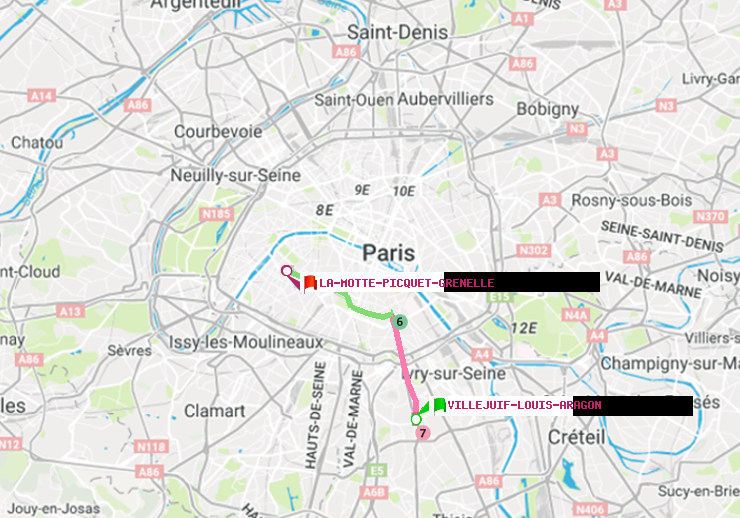 plan itinéraire ratp de Villejuif-Louis Aragon à La Motte-Picquet-Grenelle