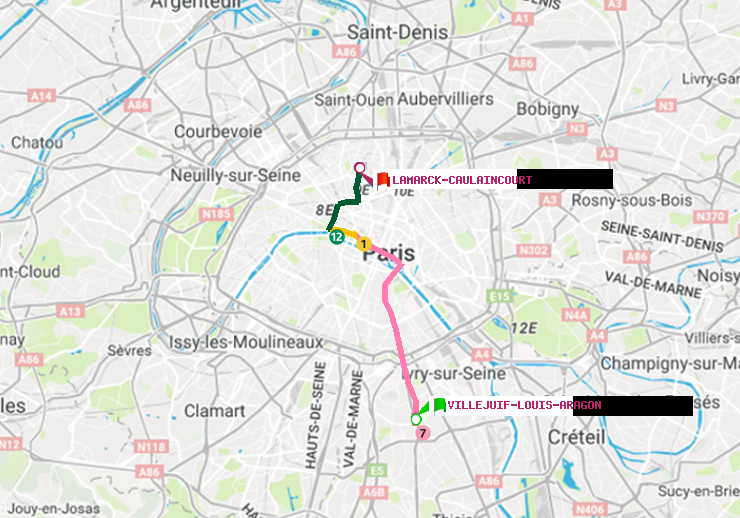 plan itinéraire ratp de Villejuif-Louis Aragon à Lamarck-Caulaincourt