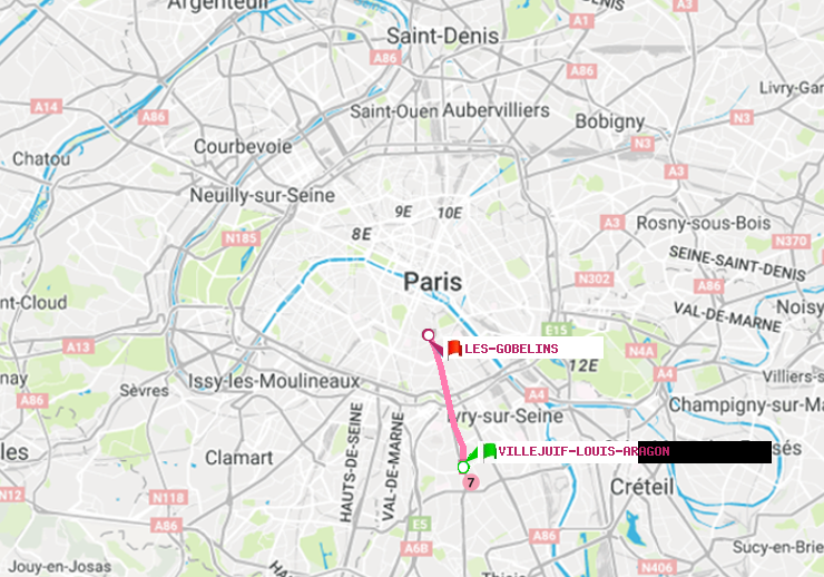 plan itinéraire ratp de Villejuif-Louis Aragon à Les Gobelins