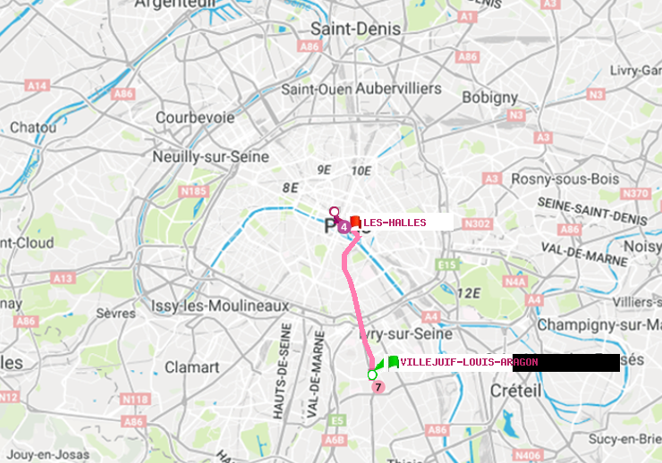 plan itinéraire ratp de Villejuif-Louis Aragon à Les Halles