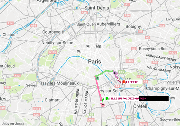 plan itinéraire ratp de Villejuif-Louis Aragon à Liberté