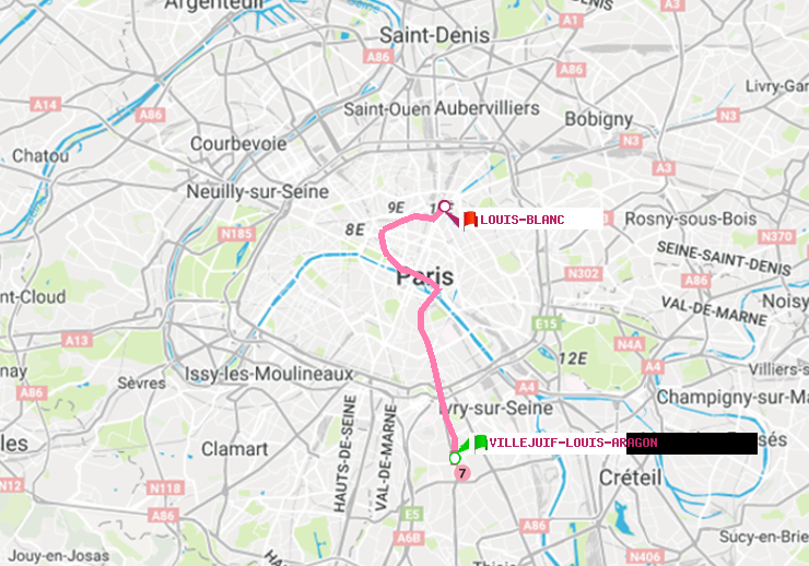 plan itinéraire ratp de Villejuif-Louis Aragon à Louis Blanc