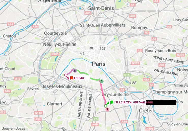 plan itinéraire ratp de Villejuif-Louis Aragon à Lourmel
