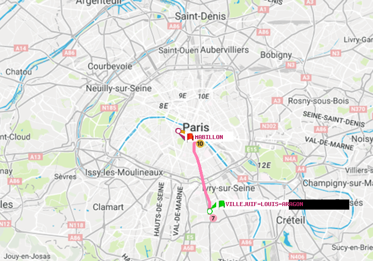 plan itinéraire ratp de Villejuif-Louis Aragon à Mabillon