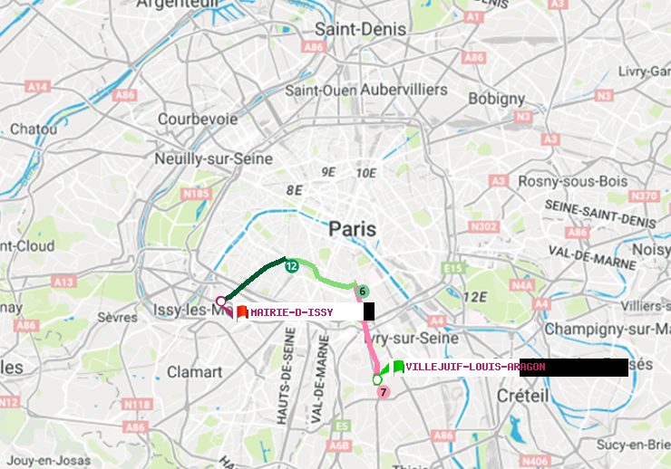 plan itinéraire ratp de Villejuif-Louis Aragon à Mairie d