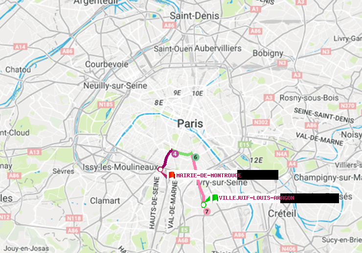 plan itinéraire ratp de Villejuif-Louis Aragon à Mairie de Montrouge