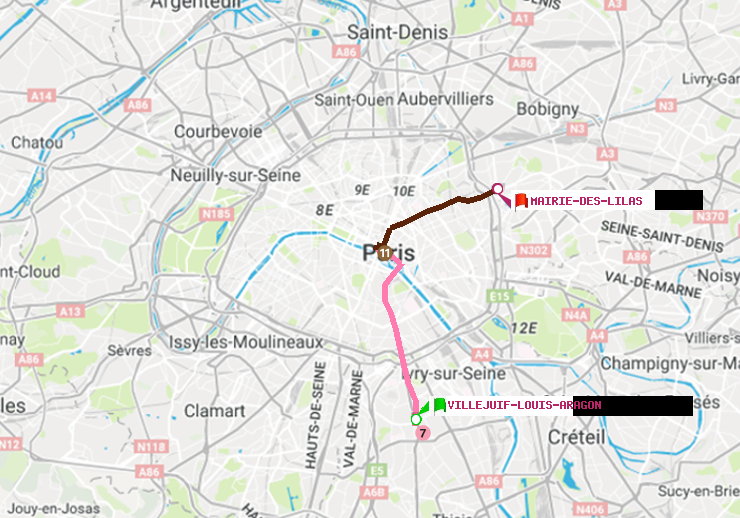 plan itinéraire ratp de Villejuif-Louis Aragon à Mairie des Lilas