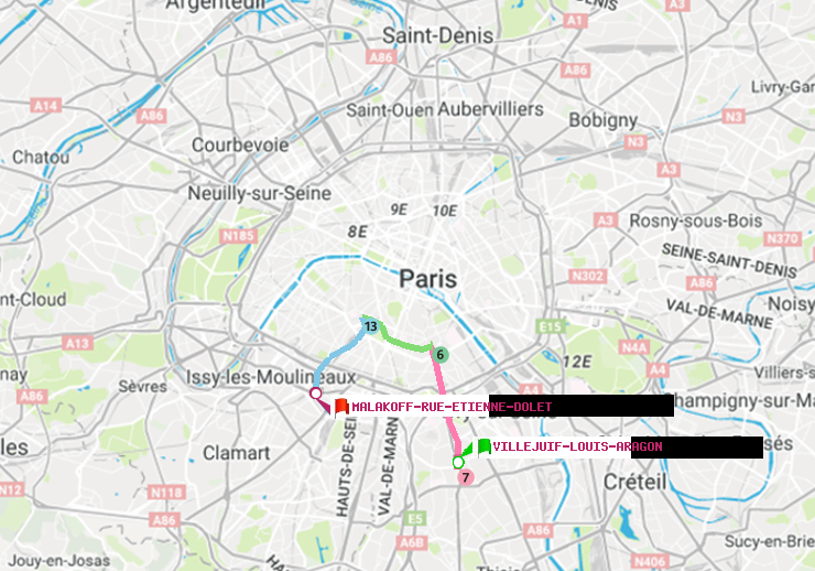 plan itinéraire ratp de Villejuif-Louis Aragon à Malakoff-Rue Etienne Dolet