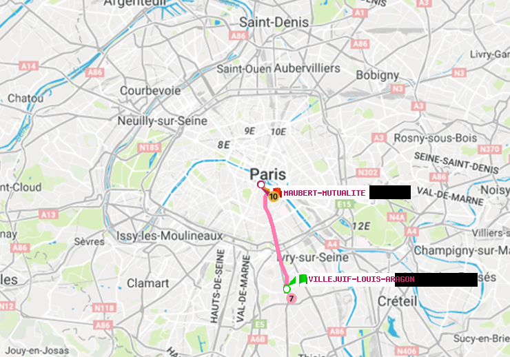 plan itinéraire ratp de Villejuif-Louis Aragon à Maubert-Mutualité