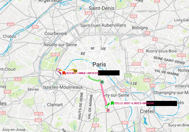 plan itinéraire ratp de Villejuif-Louis Aragon à Michel-Ange-Auteuil