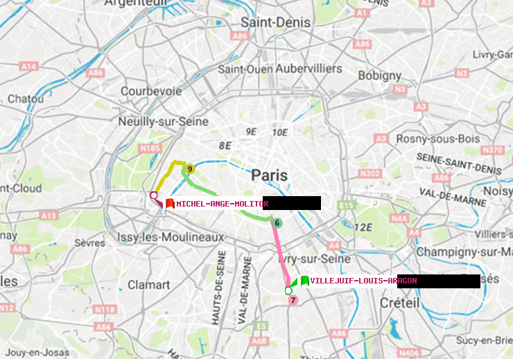 plan itinéraire ratp de Villejuif-Louis Aragon à Michel-Ange-Molitor
