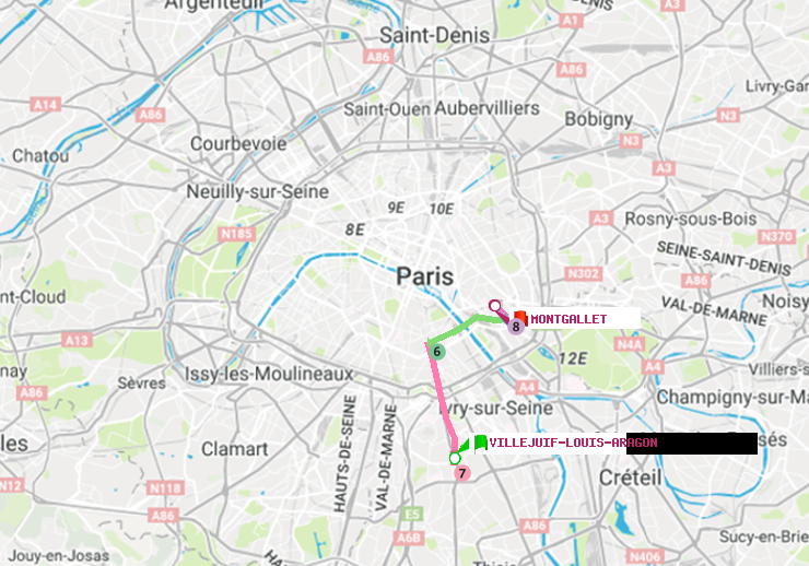 plan itinéraire ratp de Villejuif-Louis Aragon à Montgallet