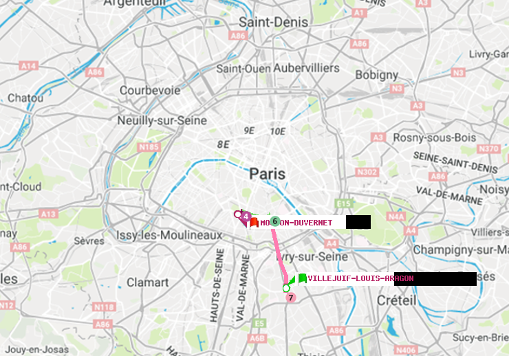 plan itinéraire ratp de Villejuif-Louis Aragon à Mouton-Duvernet