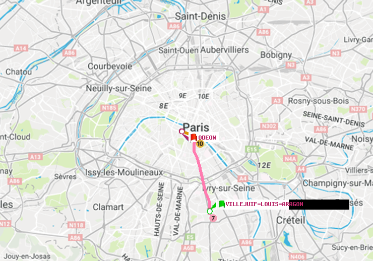 plan itinéraire ratp de Villejuif-Louis Aragon à Odéon