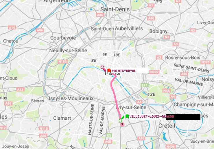 plan itinéraire ratp de Villejuif-Louis Aragon à Palais-Royal (Musée du Louvre)