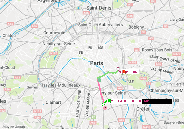 plan itinéraire ratp de Villejuif-Louis Aragon à Picpus