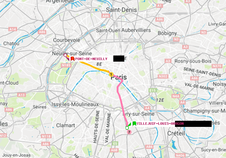plan itinéraire ratp de Villejuif-Louis Aragon à Pont de Neuilly